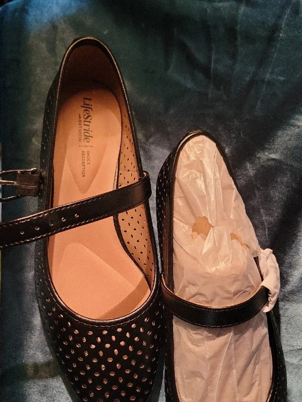 Life Stride Black Perforated Mary Jane Loafers